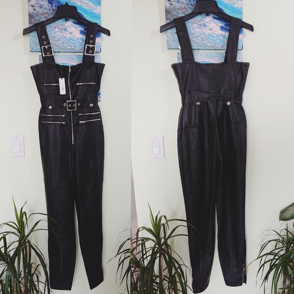 WeWoreWhat Moto Vegan Leather Overalls XS - Picture 11 of 16